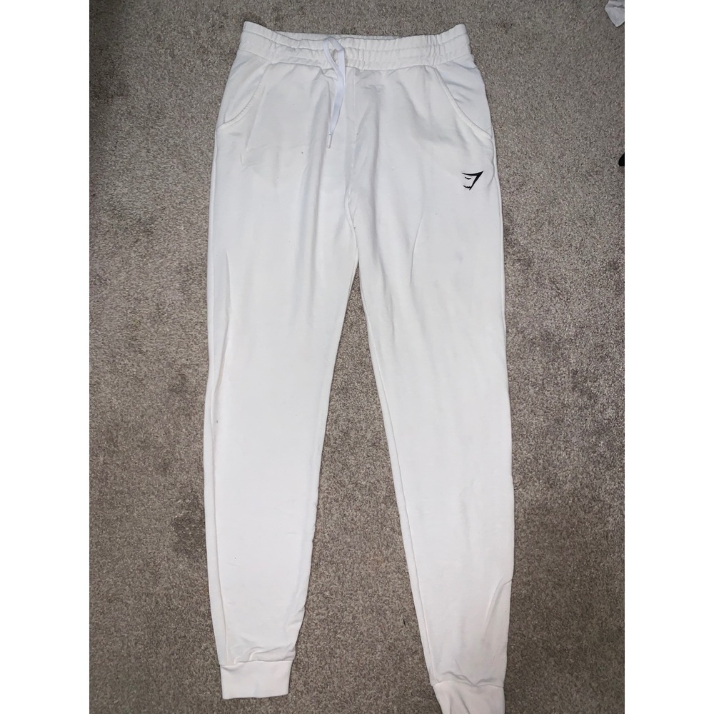 Gymshark Womens White Joggers Sweatpants Size Large Logo Drawstring Pockets